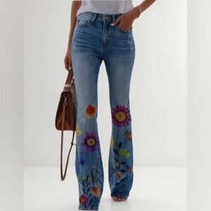 YKK Floral Blue Wide Leg Jeans Plus Size 4XL (20)